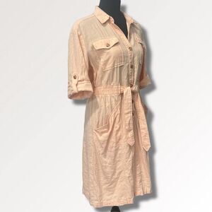 Calvin Klein Knee Length Button Front Linen Blend Shirt Dress Nectar Sz 6